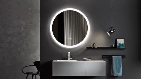 Hesonth 60cm 라운드 LED 욕실 거울 조명 안티 안개 LED 조명 욕실 스마트 메이크업 화장대 거울, 터치 디밍 스위치 색 온도 LED 욕실 거울